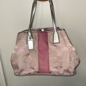 Coach Pink and Silver Signature Tote